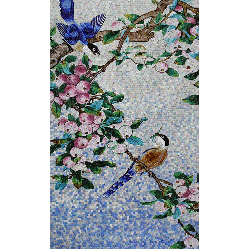 花鸟水晶玻璃马赛克背景墙卫生间瓷砖玄关装饰画客厅拼图剪画墙贴