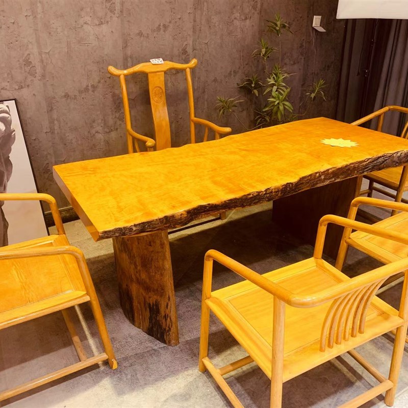 巴花北美黑胡桃南美胡桃木金丝楠大板茶桌餐桌办公桌实木办公茶桌