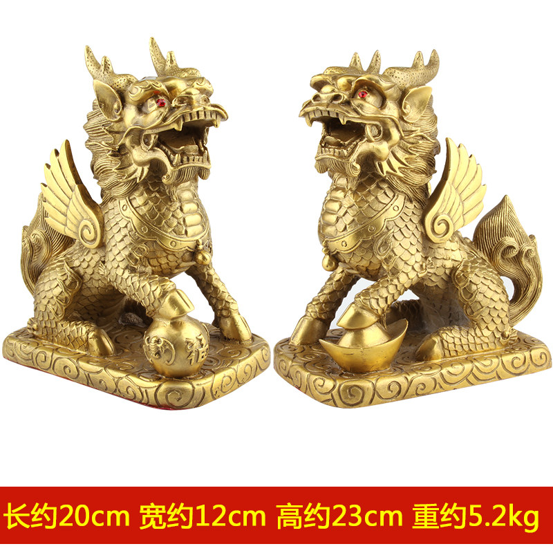 包邮铜麒麟摆件开业礼品一对家居工艺品客厅黄铜