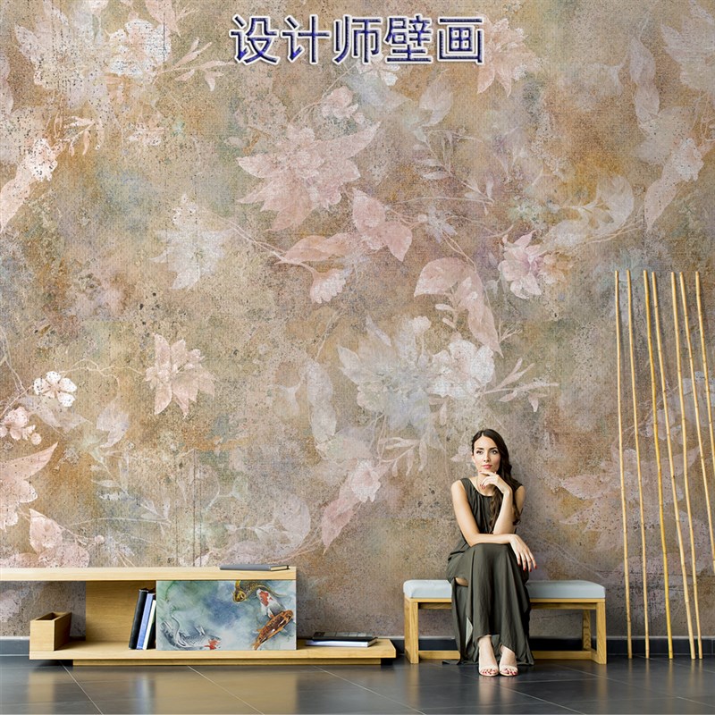 法式复古抽象植物花卉艺术壁画高级感壁纸客厅电视卧室背景墙壁布