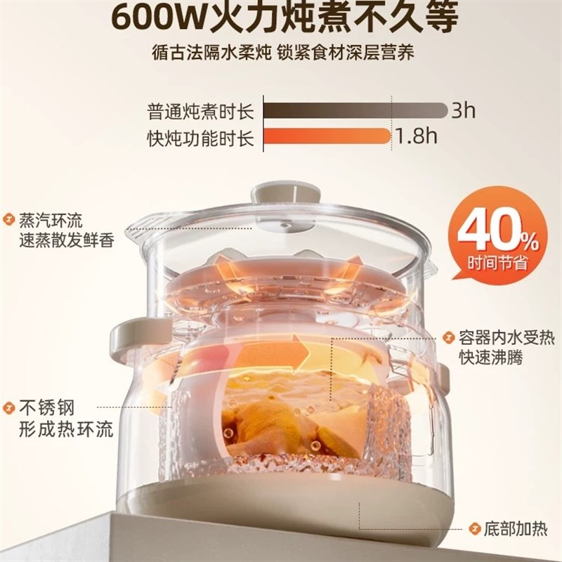 天际隔水炖燕窝炖盅304不锈钢家用多功能电煮粥滋补炖锅带蒸笼