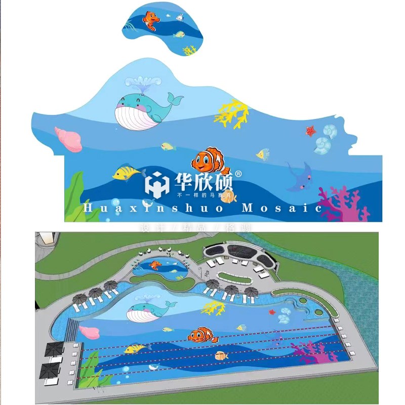 潘多拉定做海豚拼图游泳池马赛克童趣鱼水晶陶瓷蓝色水池室外瓷砖