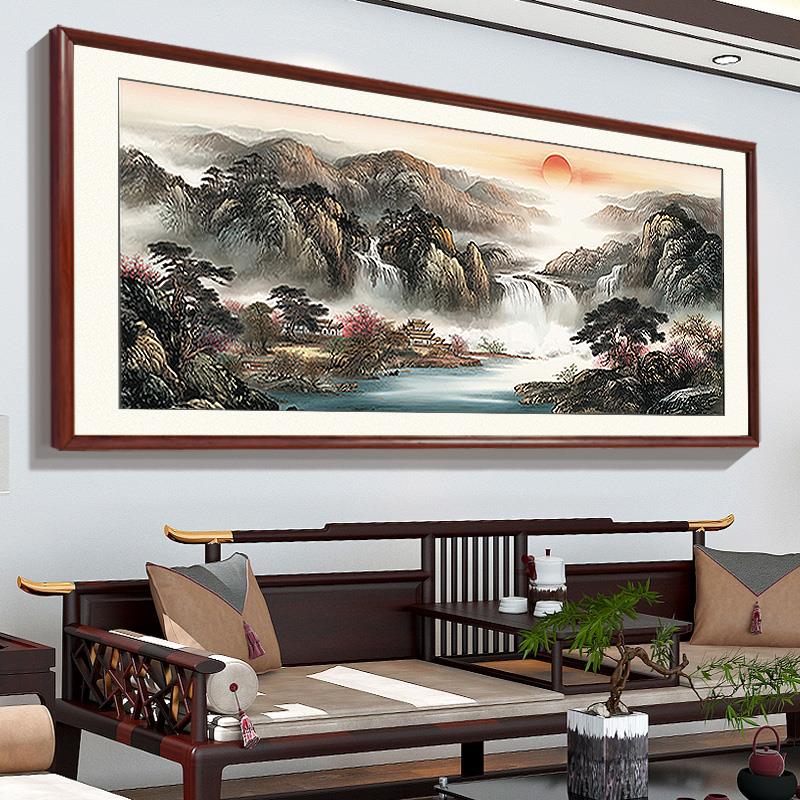 流水生财画靠山图山水画办公室装饰画沙发客厅背景墙大气挂画国画