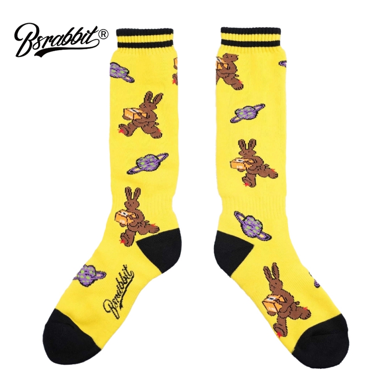 BSRABBIT韩国时尚卡通印花中筒袜