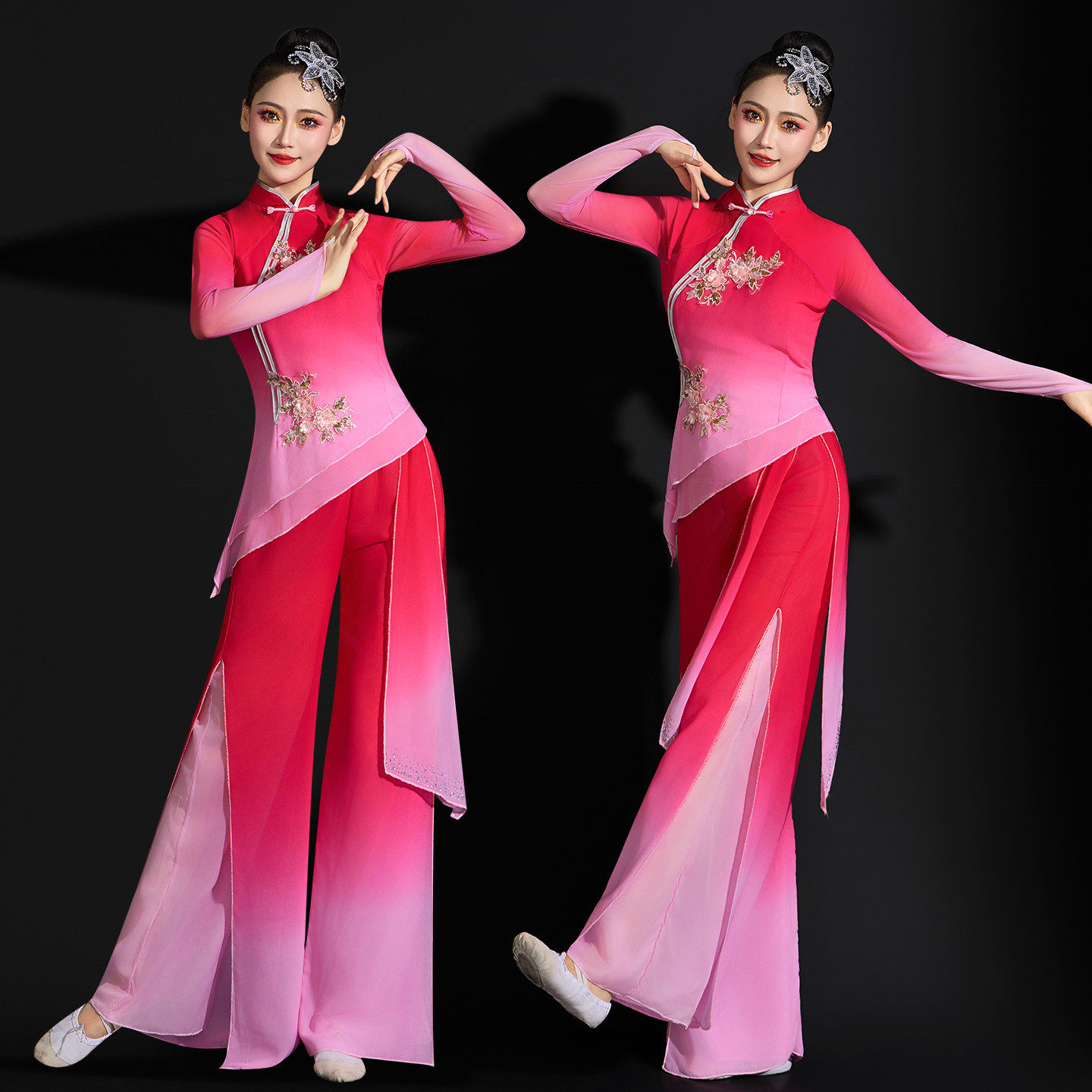 秧歌服演出服女2026新款古典扇子舞蹈服飘逸现代胶州艺考剧目套装