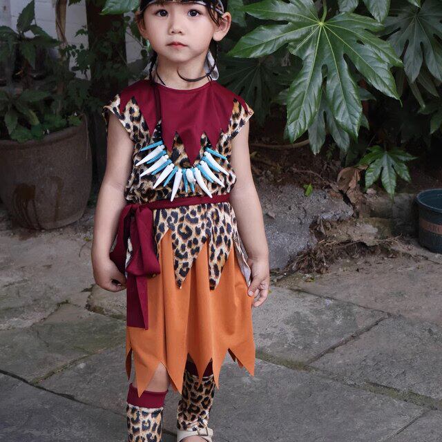 儿童野人服装原始猎人演出服印第安舞蹈服饰幼儿园非洲打鼓表演服