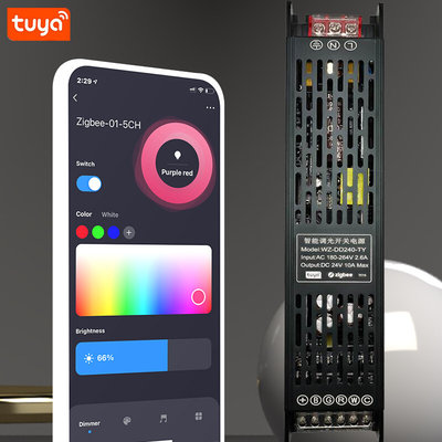 Tuya涂鸦智能ZigBee灯带驱动24V无极调光RGBCW双色电源一体控制器