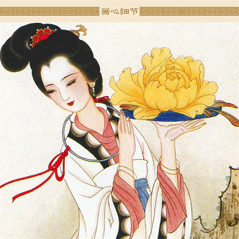 网红牡丹仙子图 仕女花神丝绸画 绢布卷轴画中式复古书房装饰画定图片