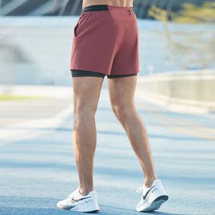 跑步运动短裤 可放手机 健身专业马拉松速干三分裤 男双层弹力紧身裤