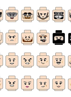 MOC国产小颗粒积木人仔表情配件卡通肉色脸场景动画视频定格拍照