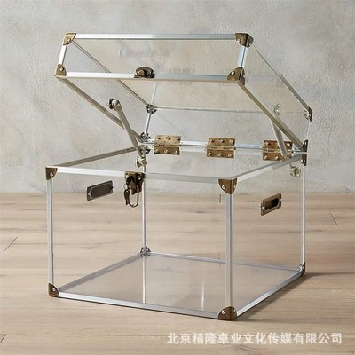 亚克力透明储纳柜子简q约带锁居家杂物储纳箱时尚翻盖收纳盒