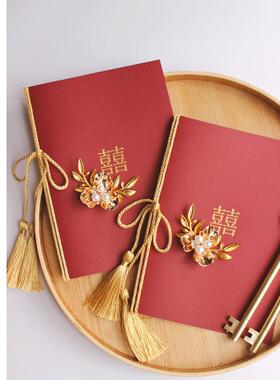 手工创意誓言卡中式喜红色玉兰花新郎新娘结婚礼致辞宣誓卡宣誓本