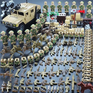 兼容积木警察特种兵人仔关节可动军事坦克男孩拼插便宜玩具装备枪