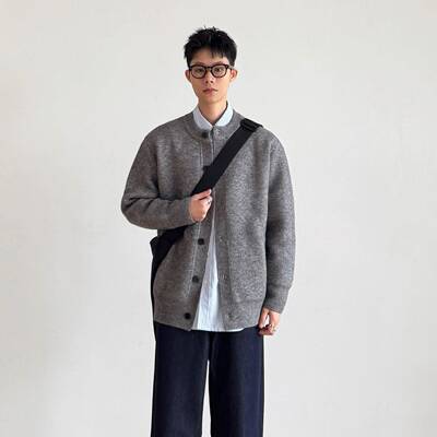 SIIIEND复古风立领纽扣针织开衫男宽松百搭毛衣外套情侣学院风