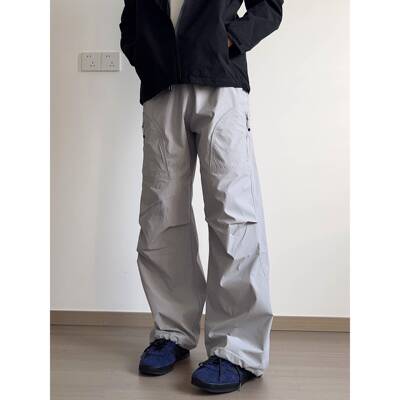 soxiox秋季防泼水冲锋裤男女宽松美式机能工装裤防风户外登山裤子