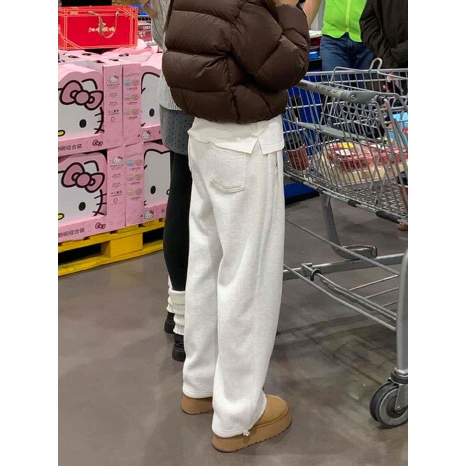 白色和灰色重量级阔腿运动裤男子的春季运动镰刀裤宽松休闲万能夫