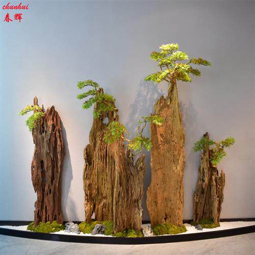 郑州绿植造景室内盆栽干树枝干花松树摆件大型仿真绿植造景组合