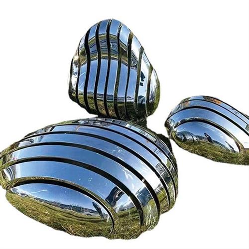 户外不锈钢鹅卵石头雕塑几何镜面园林景观小品草坪水池售楼部摆件