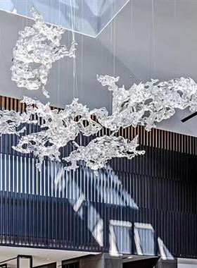 现代透明树脂浪花雕塑吊饰婚庆大堂天花板别墅软装悬空中水花挂件