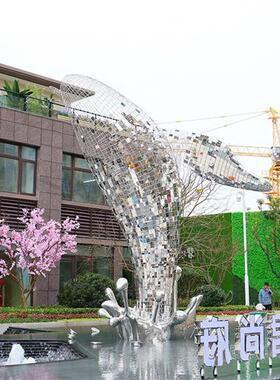 鲸鱼镂空雕塑不锈钢铁艺海洋动物摆件海豚金鱼悬挂吊装饰品定制