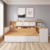 高箱储物床现代简约单人床书架书桌组合小户型榻榻米床定制新中式