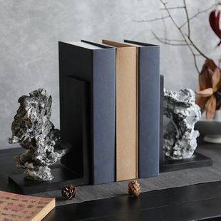 新中式水墨太湖石摆件书挡书立石头样板间书房电视柜假山软装饰品