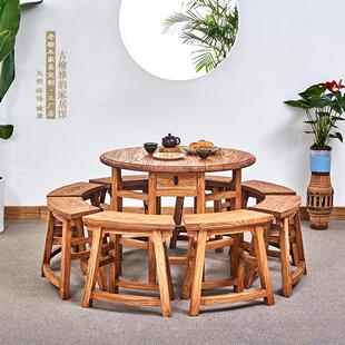 家用小户型餐桌简约现代实木折叠圆桌省空间新中式6人8人桌椅组合