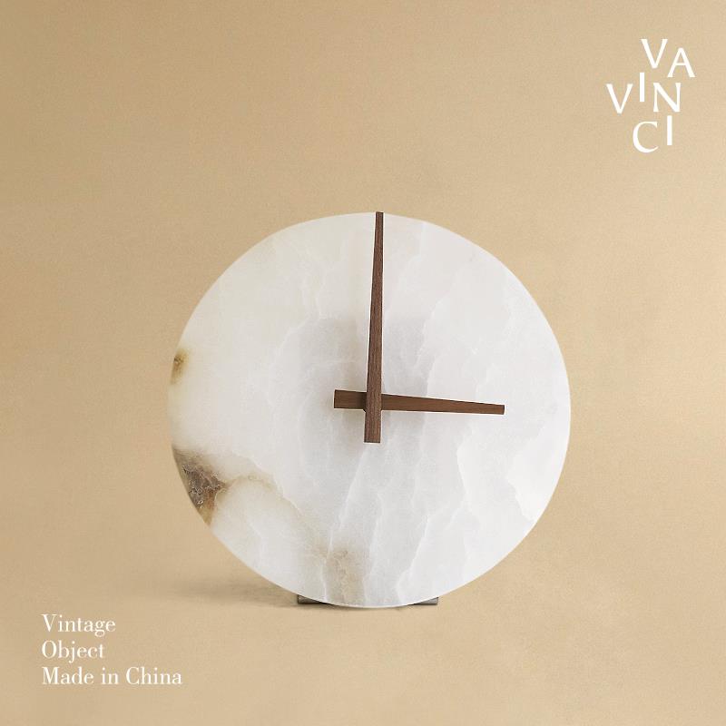 范琦简单易近人的豪华圆形创意大理石时钟装饰模型房客厅卧室电视