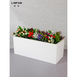 室外玻璃钢花盆庭院花池白色大号花坛长方形花槽露台户外花箱定制