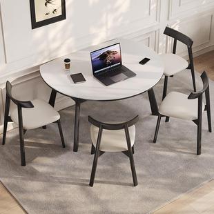 岩板餐桌可伸缩变圆桌简约现代长方形家用小户型桌椅组合方圆两用