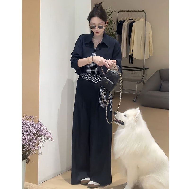 外贸出口转内销一整套ootd穿搭套装女秋季高级感吊带背心+衬衫+休