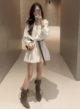 外贸出口转内销入秋白色法式甜美长袖连衣裙子女秋冬新款小众高级