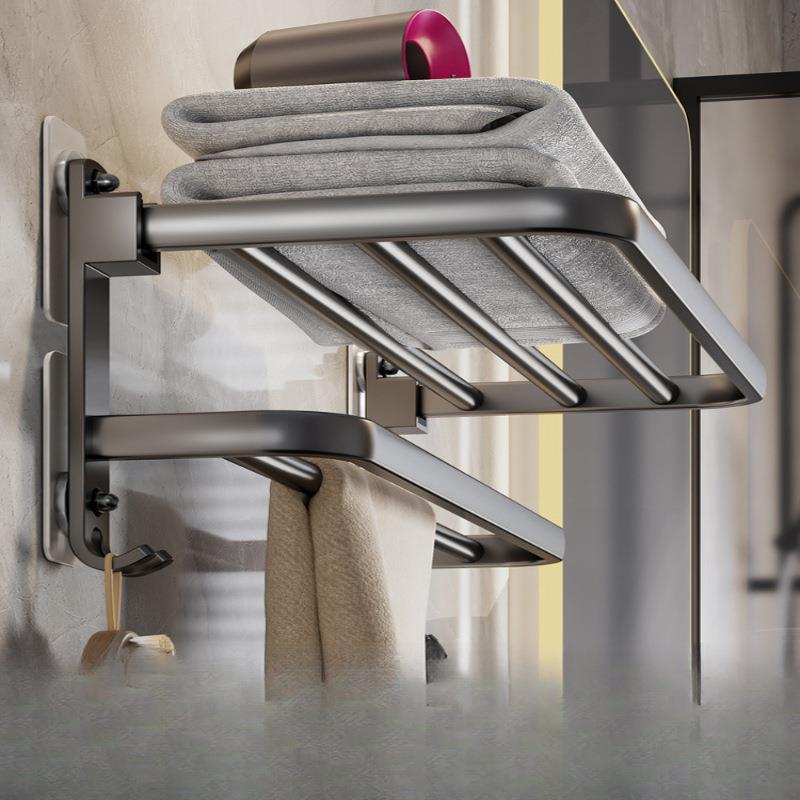 太空铝毛巾架免打孔壁挂式浴巾架卫生间收纳置物架浴室毛巾杆