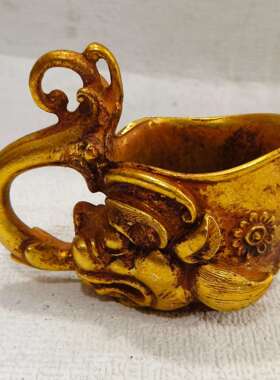 仿古实心鎏金瑞兽龙爵酒杯古代帝王杯珍藏旧货老物件家居摆件收藏