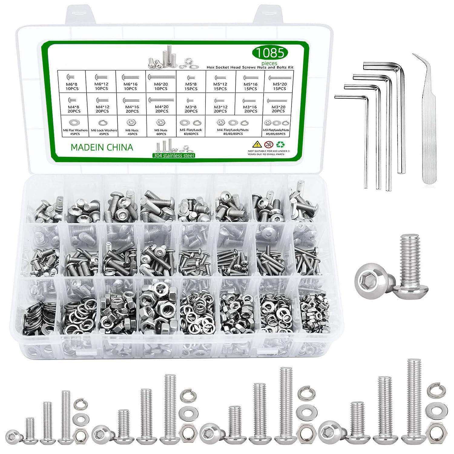 跨境1085pcs圆头内六角螺钉套装ISO7380盘头内六角螺钉配螺母盒装,手表,配件,淘宝优惠券,粉丝福利购,淘宝优惠卷