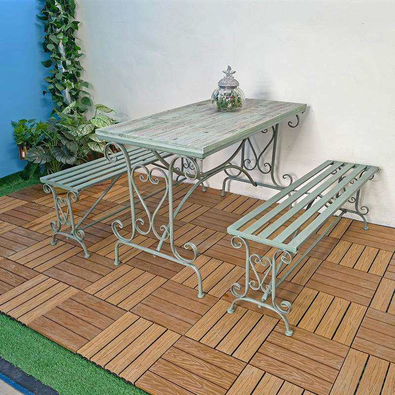0J户外桌椅组合三件套铁艺实木美式复古花园庭院露台阳台长桌椅其