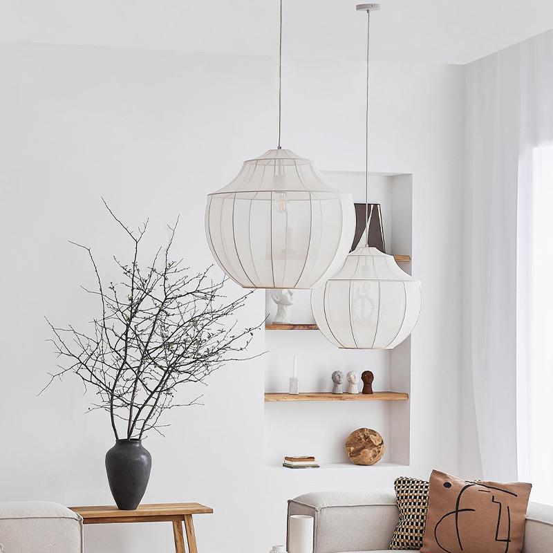 2021新款客厅现代简约家用卧室酒店餐厅布艺白色艺术轻奢手工吊灯