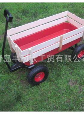 花园工具车儿童木质花园手拖车 红色 载重150kgs