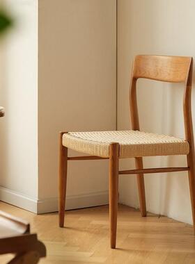 /非晚椅/复古实木餐椅家用中古椅欧拉樱桃木家具靠背藤编71号椅