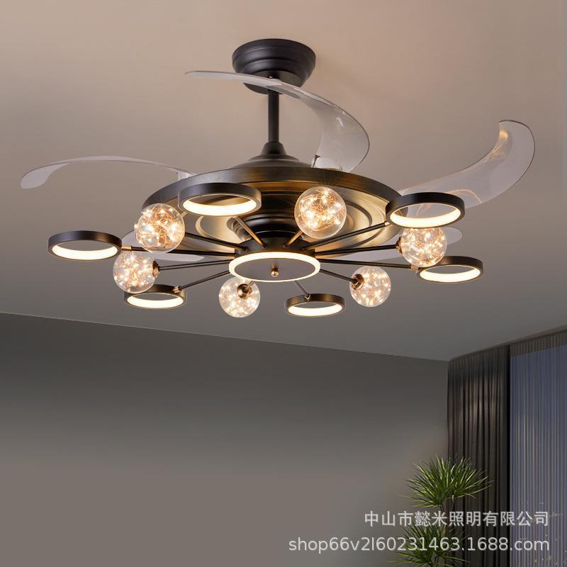 风扇吊灯餐厅创意个性隐形风扇灯卧室现代简约一体吊扇灯客厅北欧