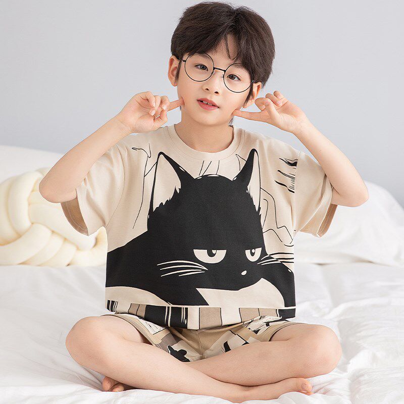 新品男童睡衣夏季薄款纯棉短袖中大童卡通儿O童宝宝男孩空调家居