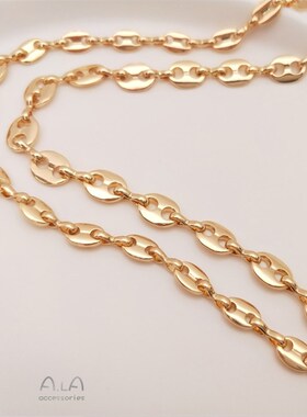 新品14K包金保色猪鼻子链条双孔咖啡豆拼接链手P工散链diy手链项