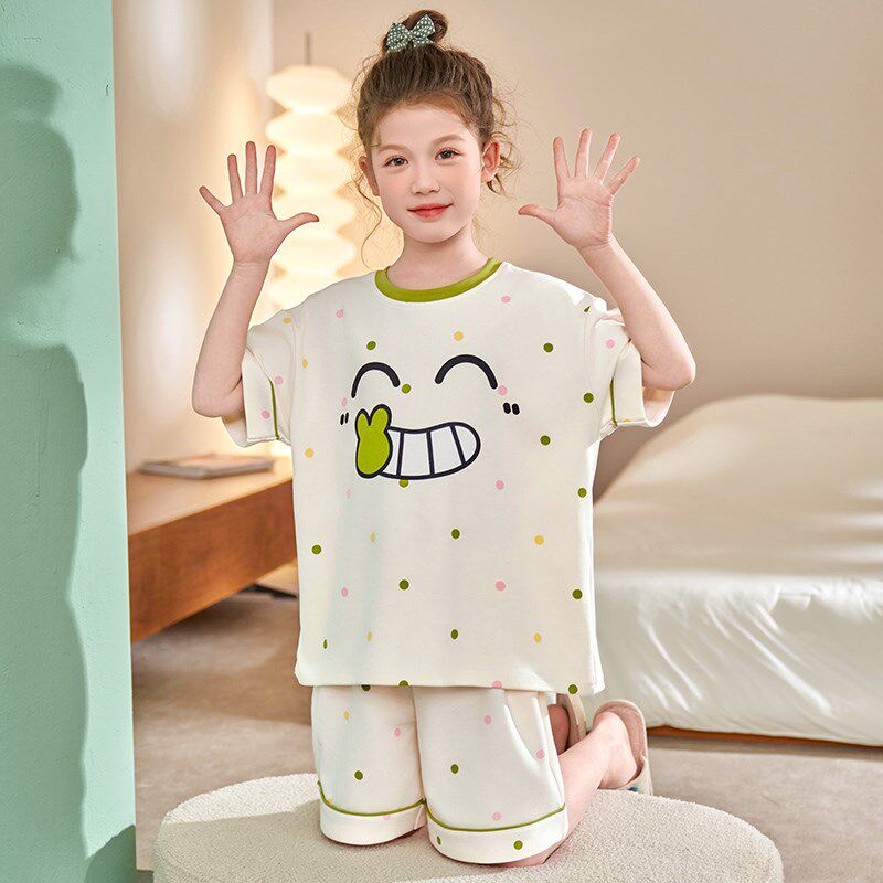 新品儿童睡衣短袖纯棉q薄款夏季中大童卡通公主风初中生女童空调