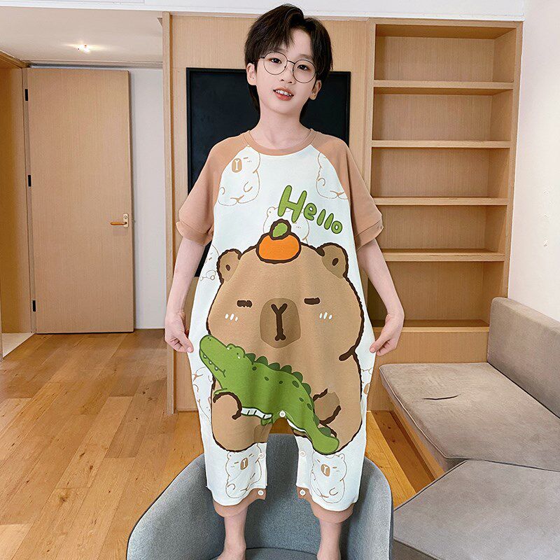 新品男童连体睡衣2025新款x夏季薄款纯棉短袖空调服儿童夏天男孩