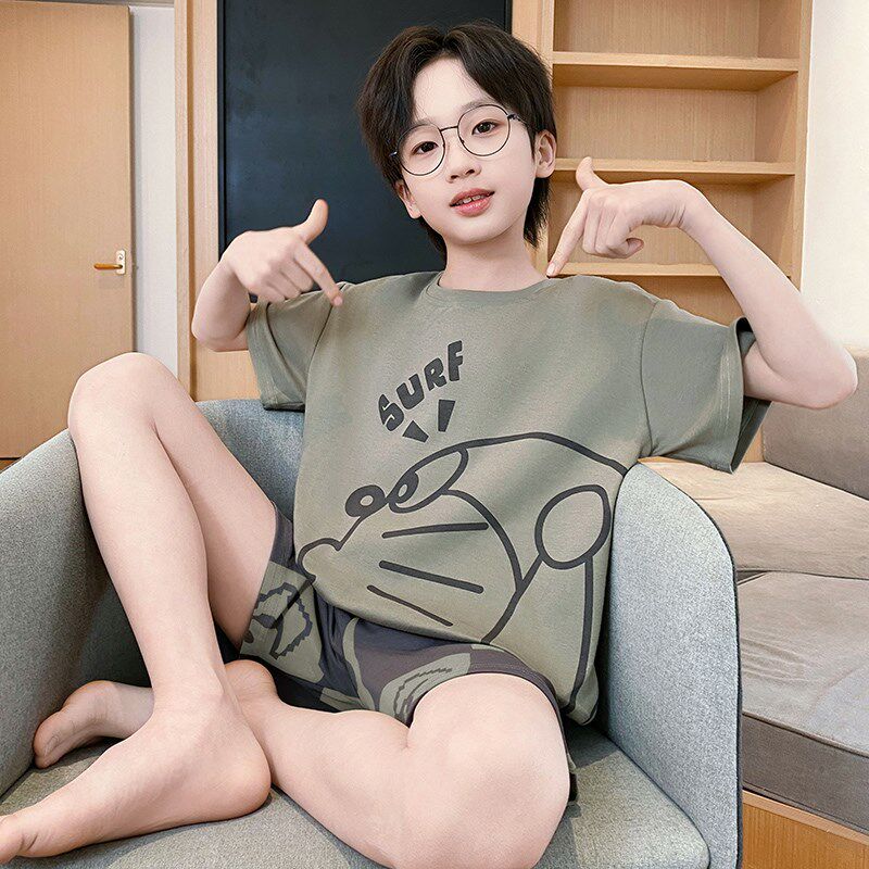 新品儿童睡衣男孩夏季薄款纯棉短袖2025新款夏天U男童青少年大童