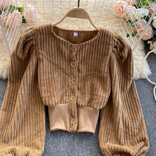 CorduroAy Women Winter Neck Vintage Round Blouse 极速Autumn
