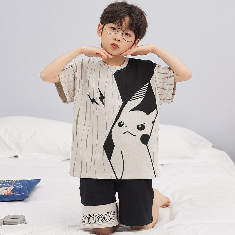 新品2025新款男童睡衣儿童夏季款纯棉H短袖薄款青少年中大童男孩