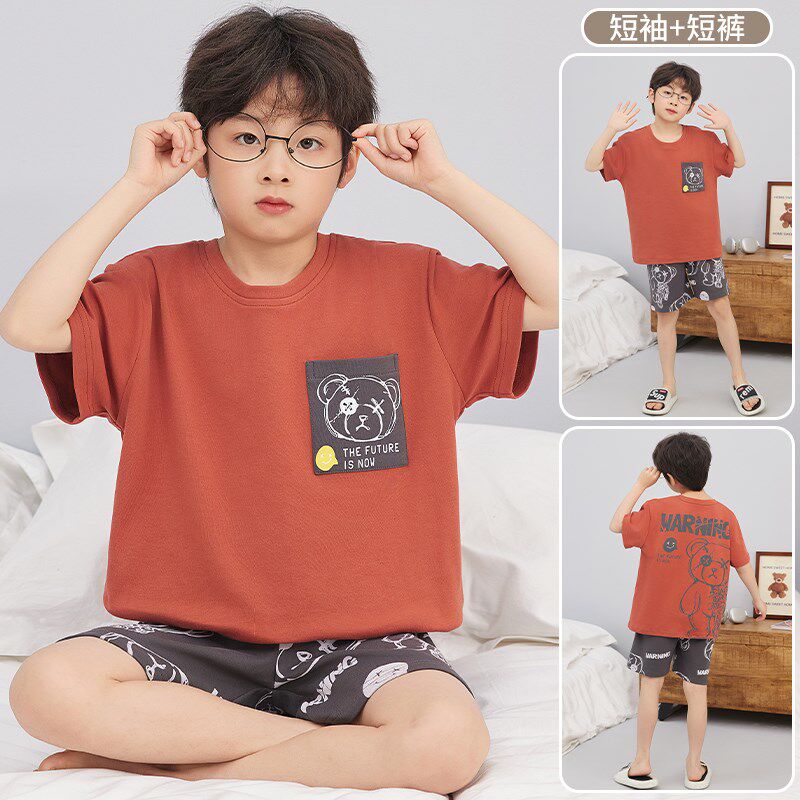 新品儿童睡衣男童夏m款2025新款纯棉短袖薄款夏季男孩青少年家居