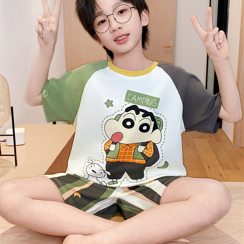 新品蜡笔小新儿童睡衣男童夏季薄款短袖宝宝O男孩中大童空调家居