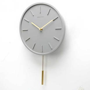 水泥静音挂钟现代简约北欧工业风创意客厅时尚 饰摇摆时钟表圆形 装